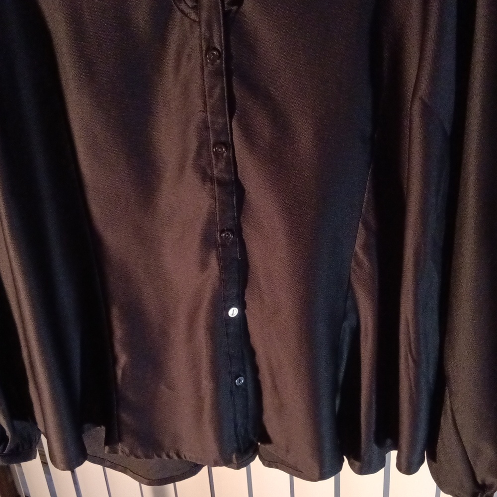Black Ruffle Button Down Blouse. - Picture 3 of 7